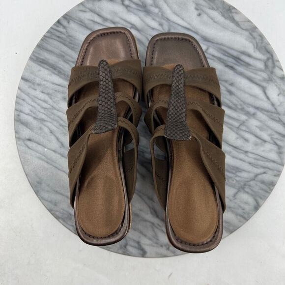 Donald J Pliner Womens 8 Sandals Brown Clare Cork Wedge Slip On Open Toe Heel - Picture 9 of 12